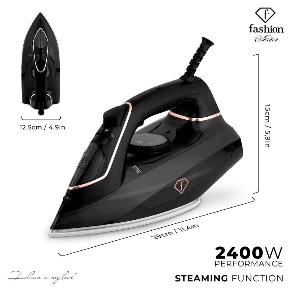 Steam Iron with Ceramic Soleplate 2400W – Black–Rose Gold | Fashion by Berlinger Haus | FTV0123