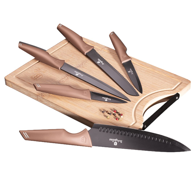 Knife set & BAMBOO CUTTING BOARD BERLINGER HAUS BH-2707 Rose Gold