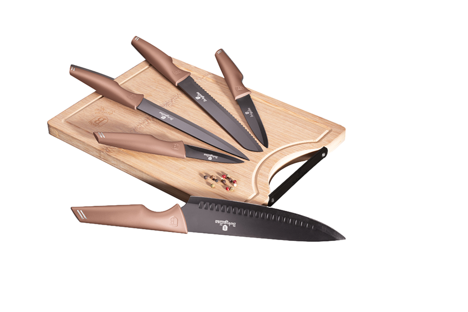 Knife set & BAMBOO CUTTING BOARD BERLINGER HAUS BH-2707 Rose Gold