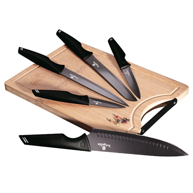 Knife set & BAMBOO CUTTING BOARD BERLINGER HAUS BH-2833 Black