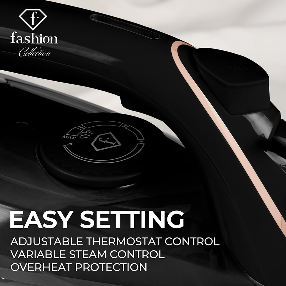 Steam Iron with Ceramic Soleplate 2400W – Black–Rose Gold | Fashion by Berlinger Haus | FTV0123
