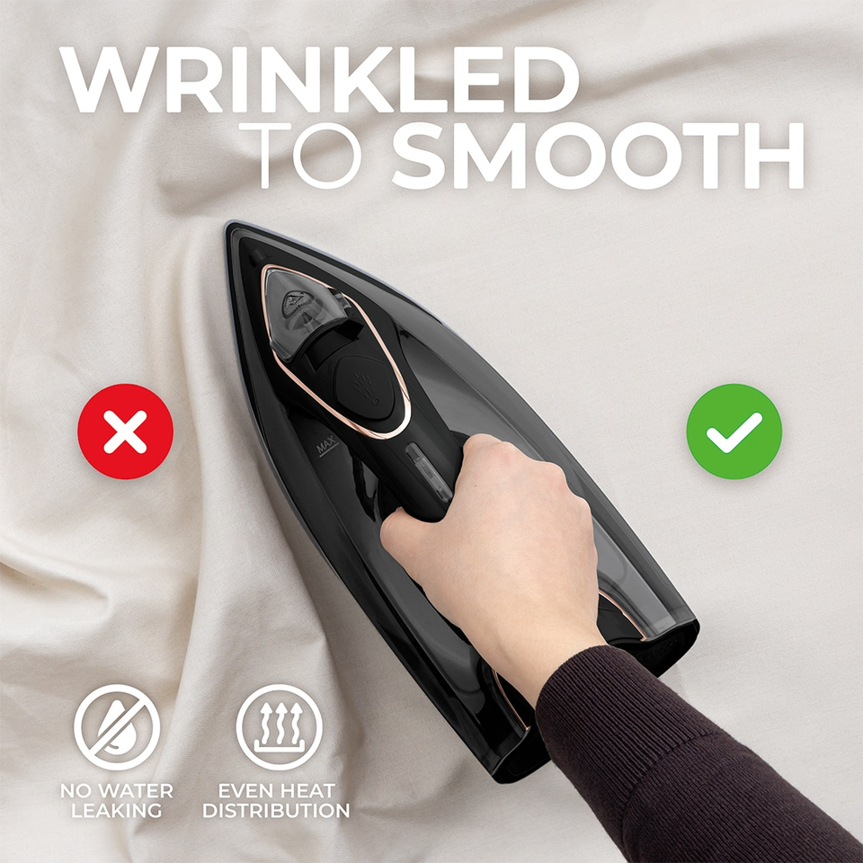 Steam Iron with Ceramic Soleplate 2400W – Black–Rose Gold | Fashion by Berlinger Haus | FTV0123