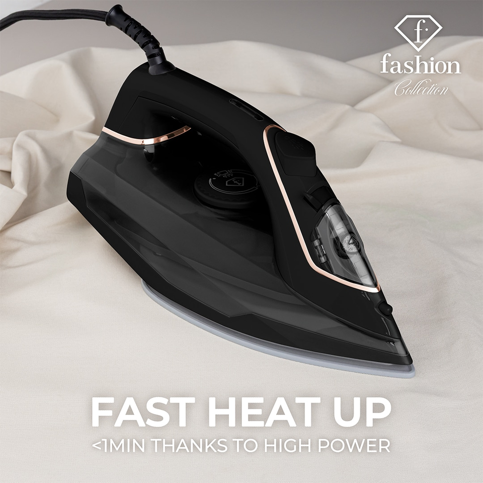 Steam Iron with Ceramic Soleplate 2400W – Black–Rose Gold | Fashion by Berlinger Haus | FTV0123