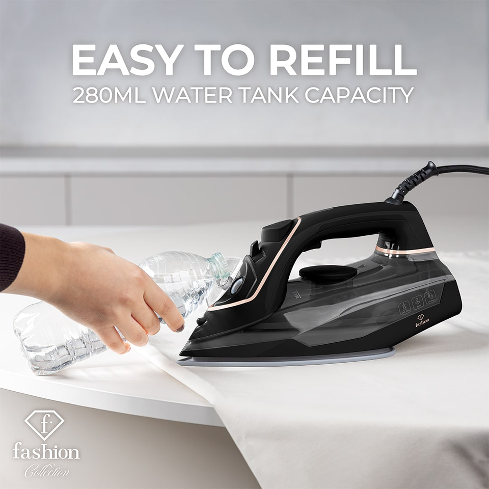 Steam Iron with Ceramic Soleplate 2400W – Black–Rose Gold | Fashion by Berlinger Haus | FTV0123