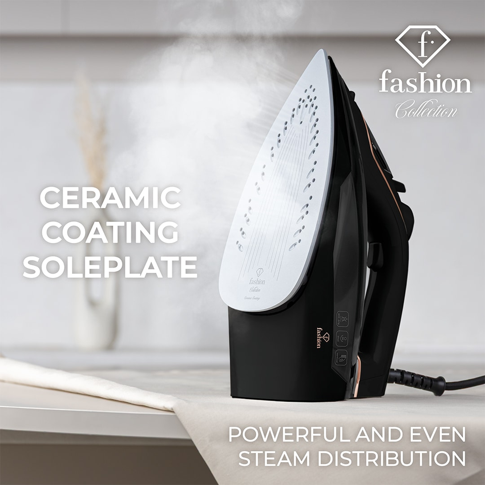 Steam Iron with Ceramic Soleplate 2400W – Black–Rose Gold | Fashion by Berlinger Haus | FTV0123