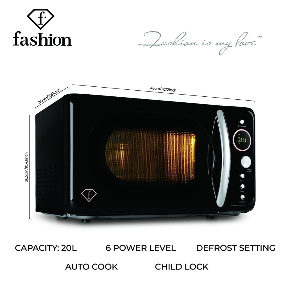 Digital Microwave Oven 20L – Black–Rose Gold | Fashion by Berlinger Haus | FTV0121