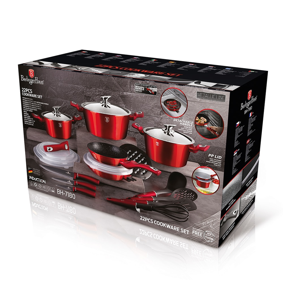 22-Piece Cookware Set Berlinger Haus BH-7180 Burgundy