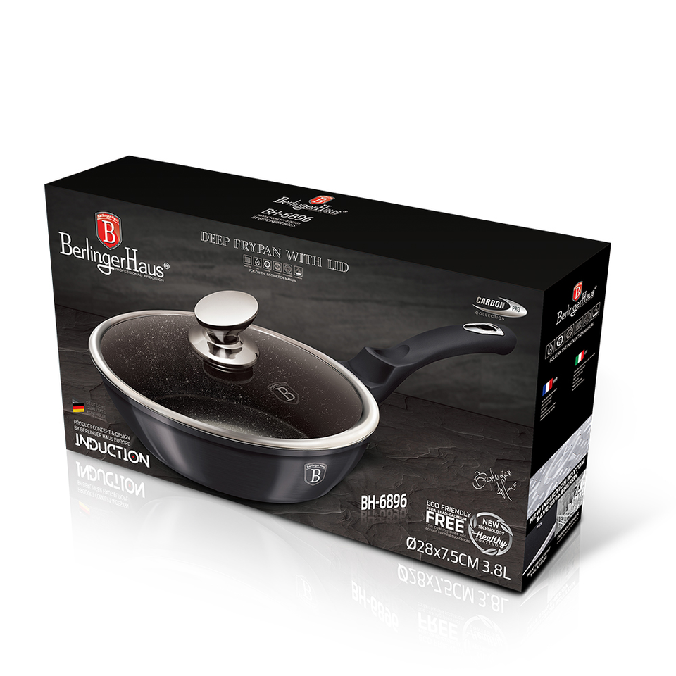 DEEP FRYING PAN WITH LID 28CM BERLINGER HAUS BH/6896 Metallic Line Carbon Pro Edition