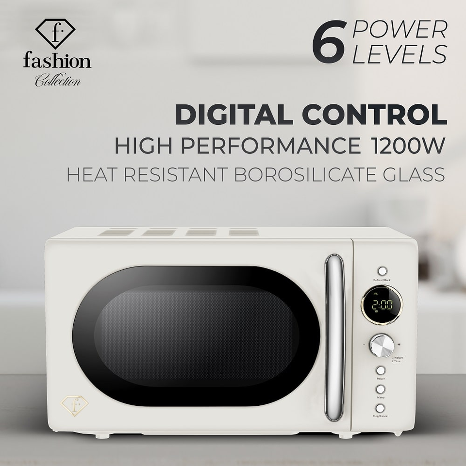 Digital Microwave Oven 20L – Cream–Gold | Fashion by Berlinger Haus | FTV0122