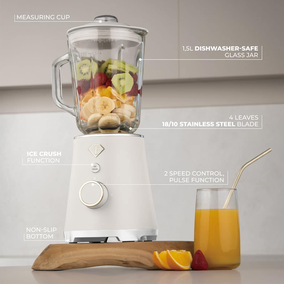 Table Blender with 1.5L Glass Jar – Cream–Gold | Fashion by Berlinger Haus | FTV0142