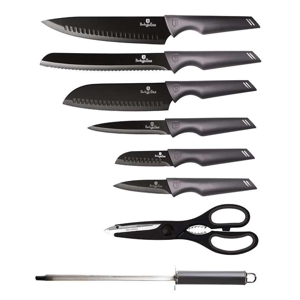 This beautiful kitchen knife set is one of the new editions for 2021 and is made of high-quality stainless steel with a black non-stick coating.