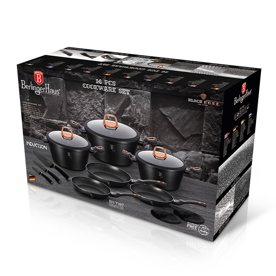 14-Piece Cookware Set Berlinger Haus BH-7187 Black Rose Collection