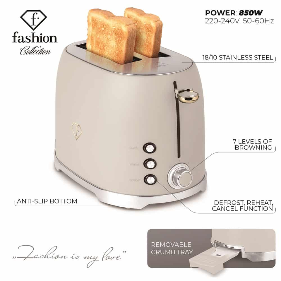 Toaster Berlinger Haus FTV0112 Cream–Gold | 7 Toast Levels & Multi-Function System
