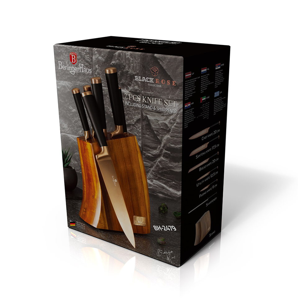 Knife Set & Bamboo Stand Berlinger Haus BH/2479 Black Rose