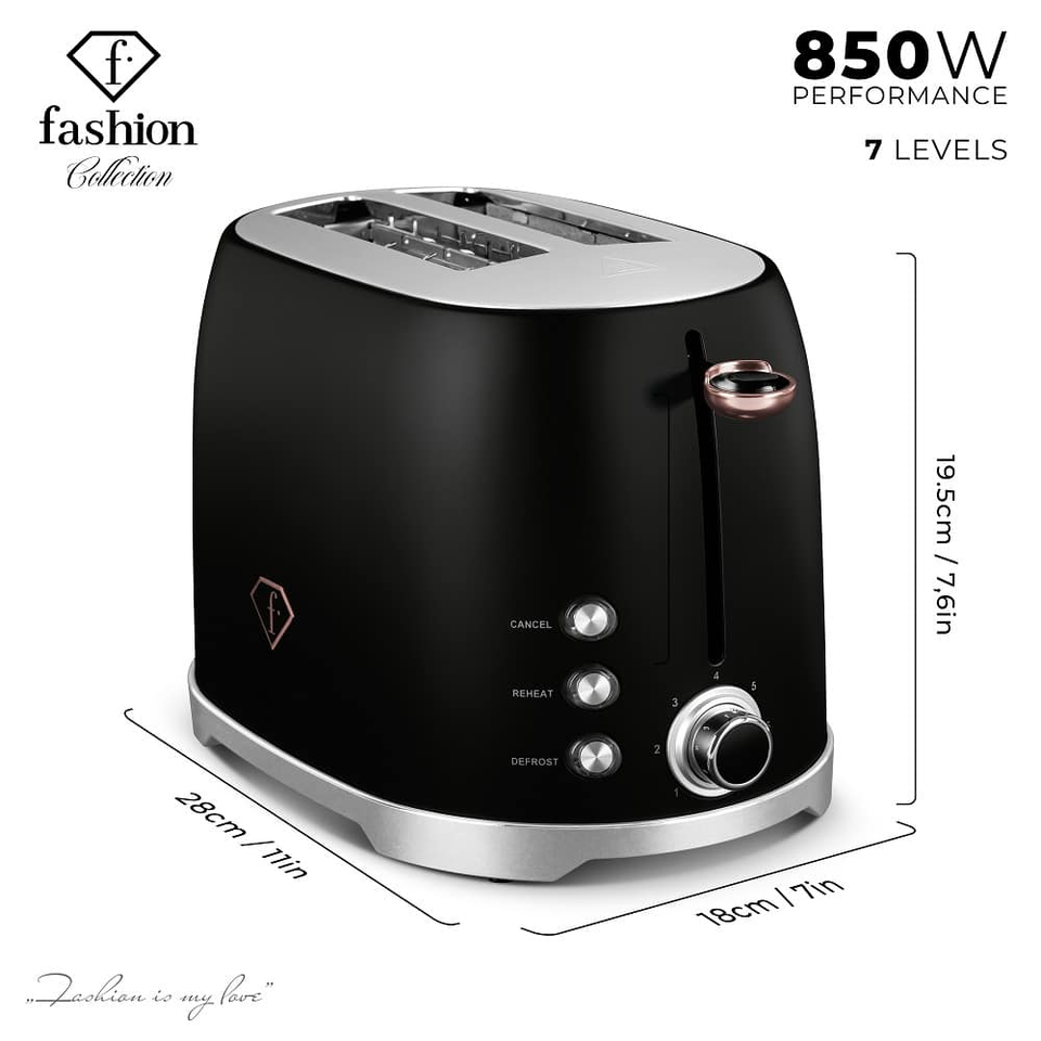 Toaster FTV0111 Black–Rose Gold – 7 Toast Levels, 850W | Fashion by Berlinger Haus
