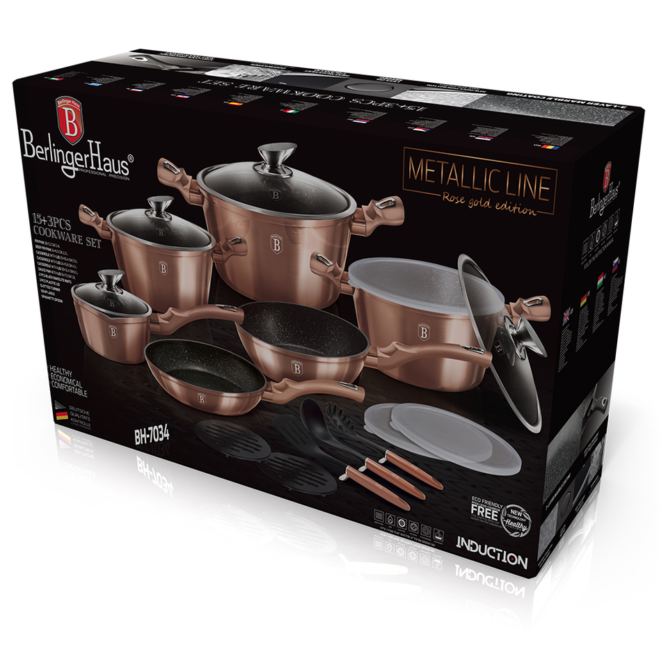 18-Piece Cookware Set Berlinger Haus BH-7034 Rose Gold Collection