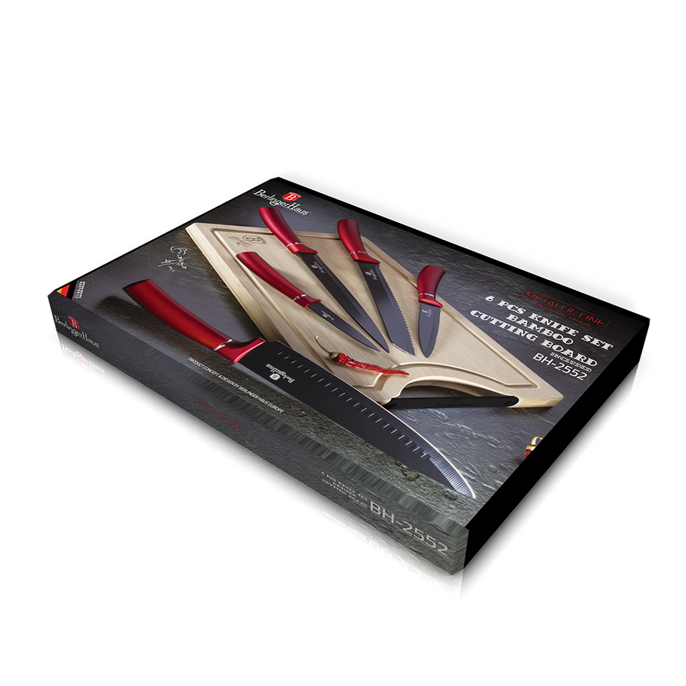 Knife Set & Bamboo Cutting Board BH/2552 Burgundy Collection
