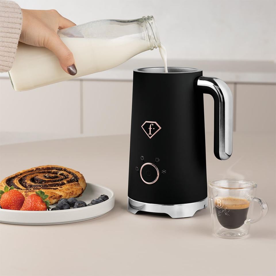 Milk Frother with Hot & Cold Foam 4-in-1 | 400W | Black–Rose Gold FTV0152 Berlinger Haus