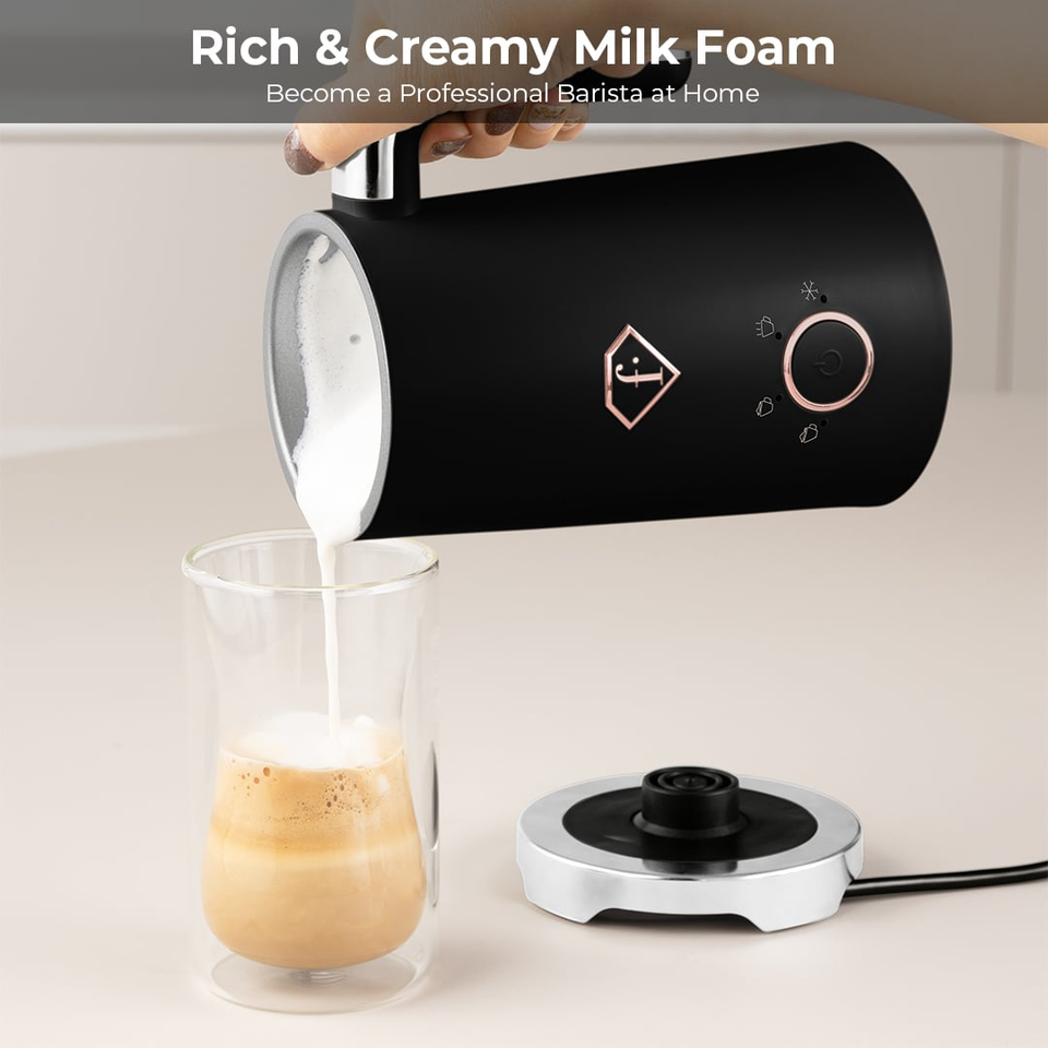 Milk Frother with Hot & Cold Foam 4-in-1 | 400W | Black–Rose Gold FTV0152 Berlinger Haus