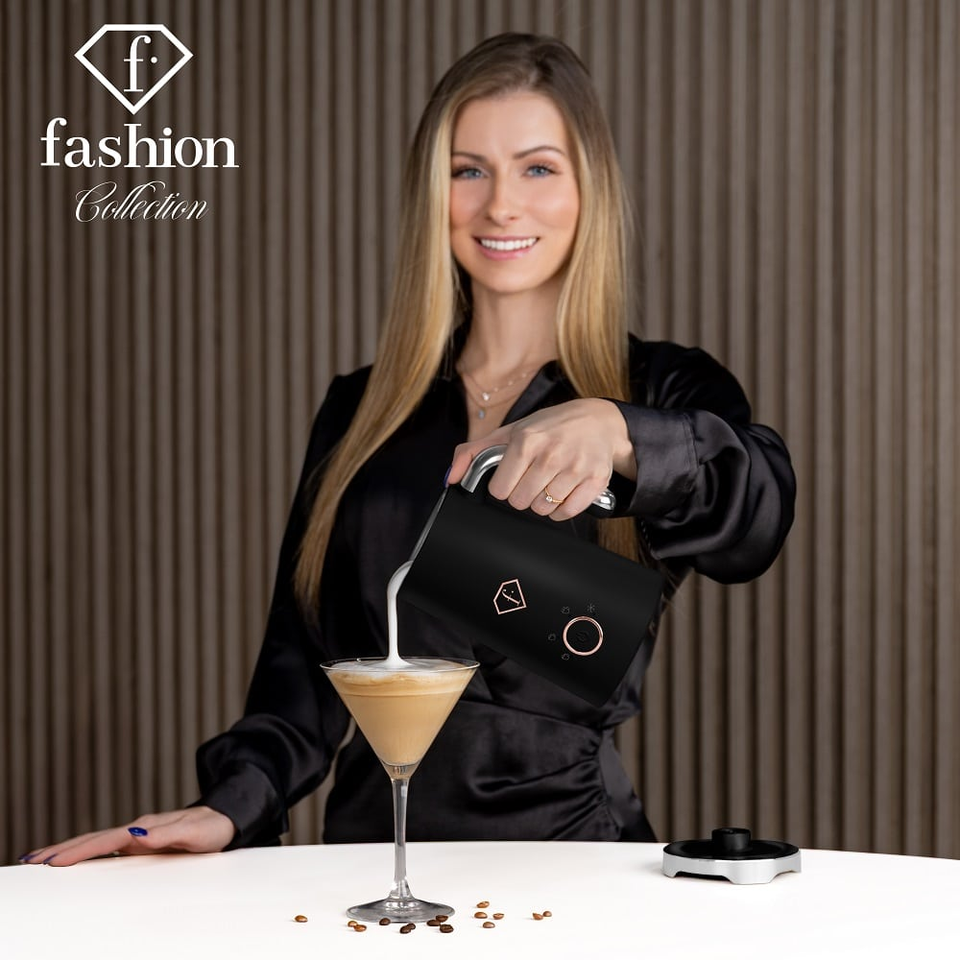 Milk Frother with Hot & Cold Foam 4-in-1 | 400W | Black–Rose Gold FTV0152 Berlinger Haus