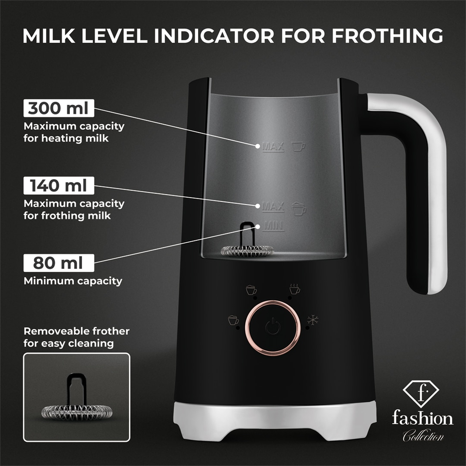 Milk Frother with Hot & Cold Foam 4-in-1 | 400W | Black–Rose Gold FTV0152 Berlinger Haus