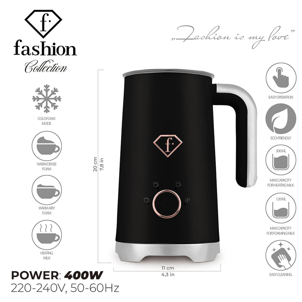 Milk Frother with Hot & Cold Foam 4-in-1 | 400W | Black–Rose Gold FTV0152 Berlinger Haus
