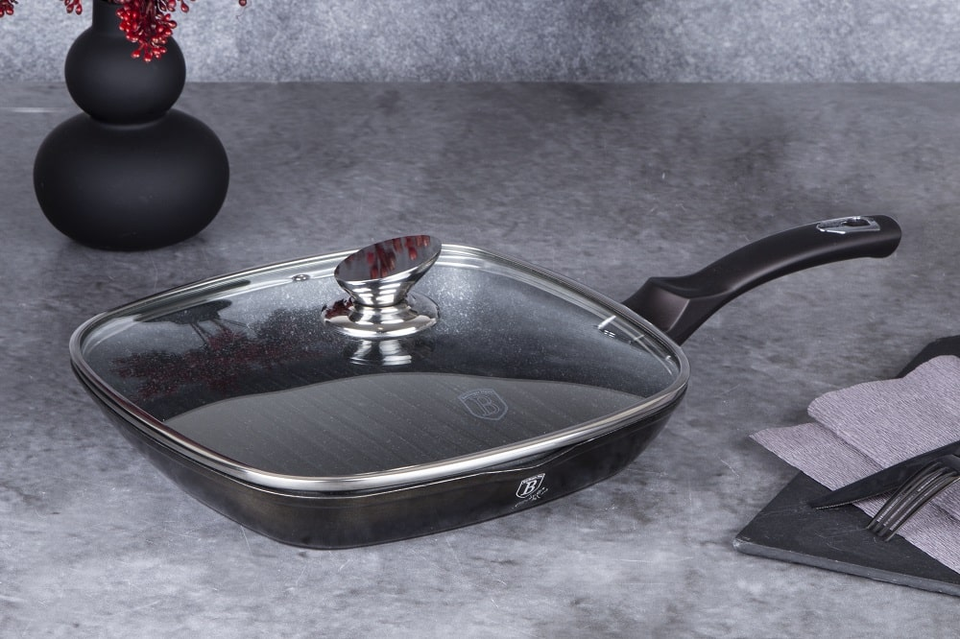 Ribbed Skillet with lid 28 cm Berlinger Haus BH-6612 Black