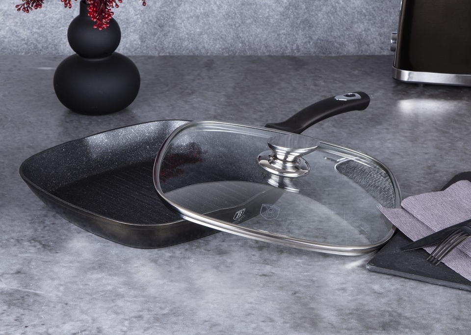 Ribbed Skillet with lid 28 cm Berlinger Haus BH-6612 Black
