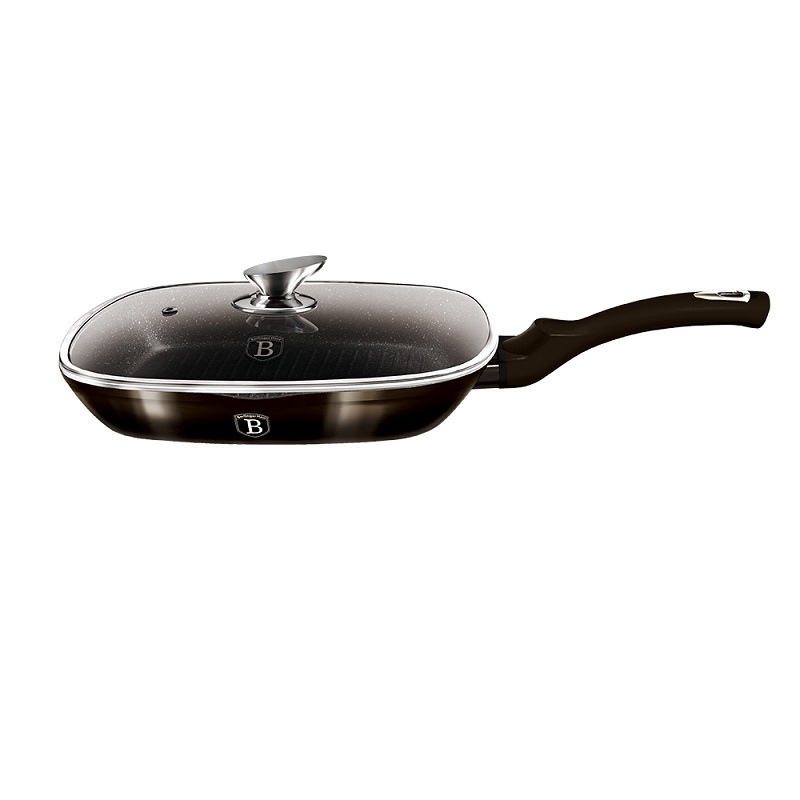 Ribbed Skillet with lid 28 cm Berlinger Haus BH-6612 Black