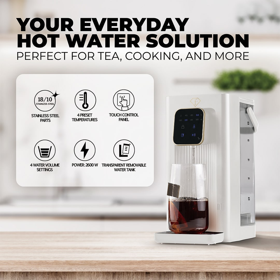 2-in-1 Digital Water Dispenser FTV0188 Cream–Gold | Hot & Filtered Water | 18–100°C | Berlinger Haus
