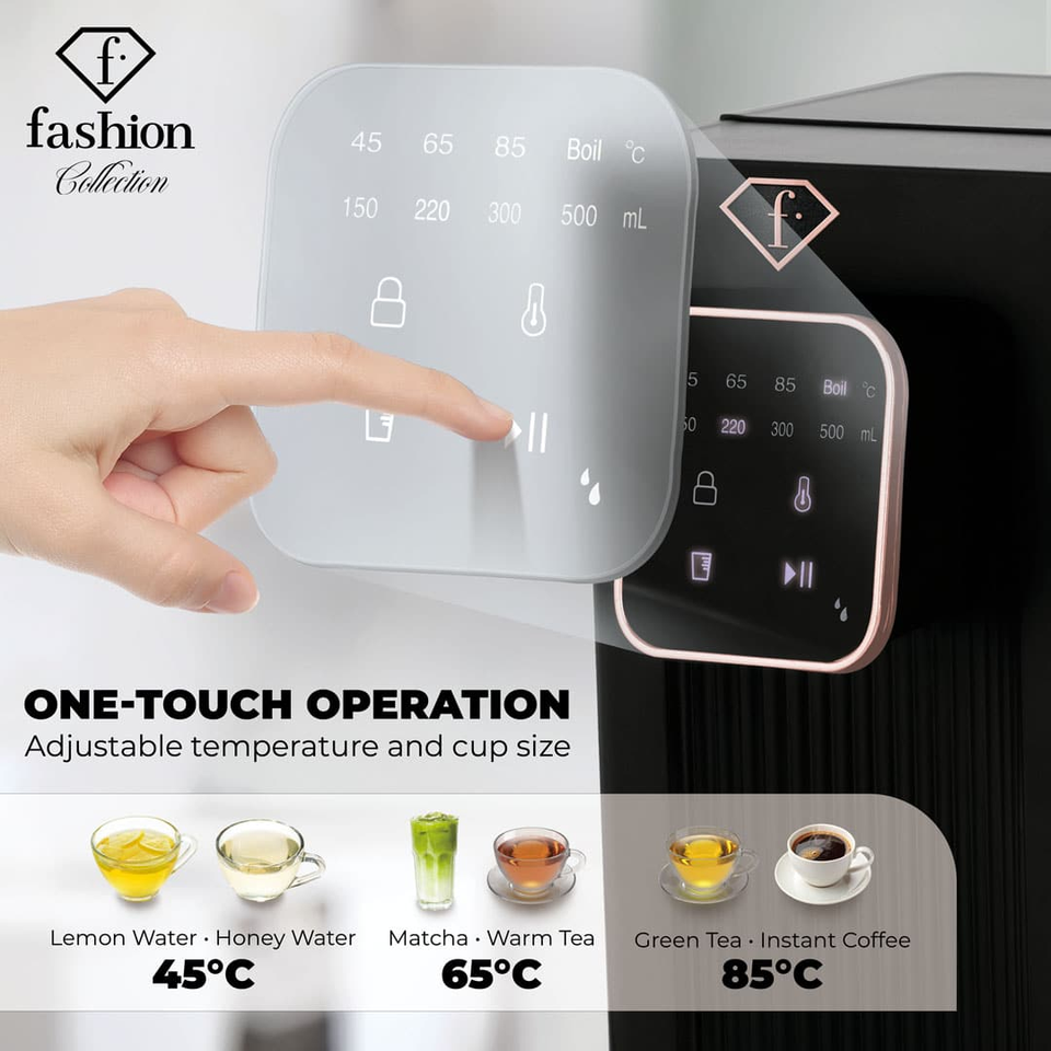 2-in-1 Digital Water Dispenser Black–Rose Gold FTV0187 | Instant Hot & Room Temperature Water | Touch Control | Berlinger Haus