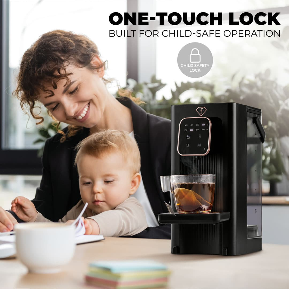 2-in-1 Digital Water Dispenser Black–Rose Gold FTV0187 | Instant Hot & Room Temperature Water | Touch Control | Berlinger Haus