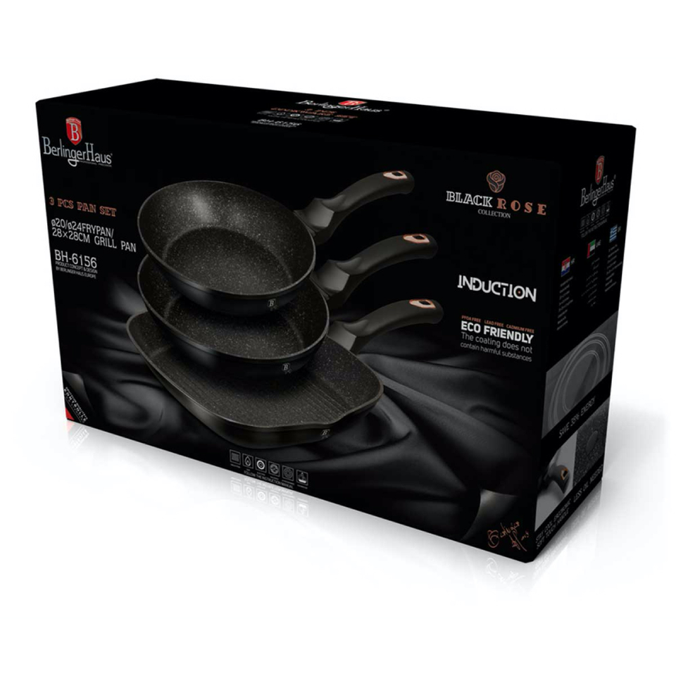 3-Piece Non-stick Pan Set Berlinger Haus BH/6156 Black Rose