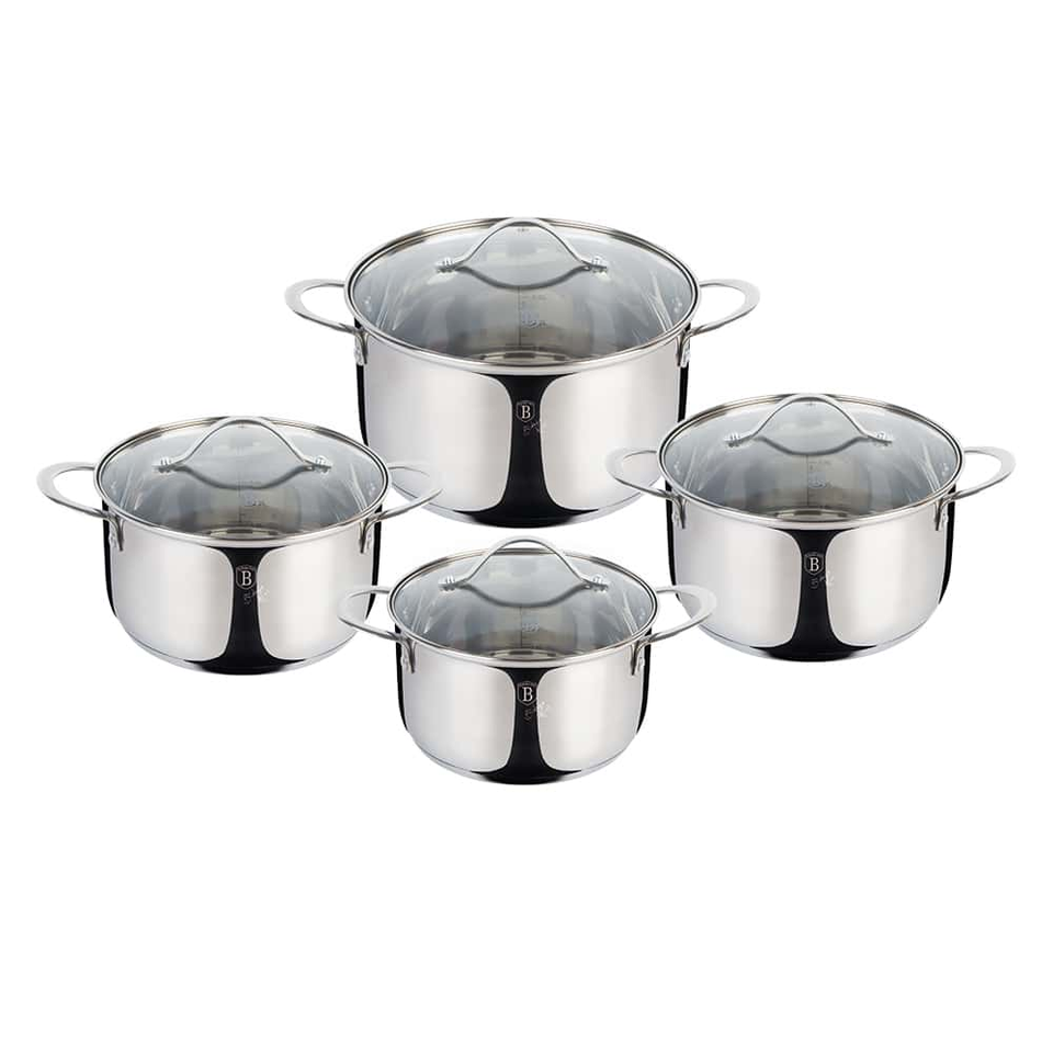 8-Piece Steel Cookware Set with Glass Lids Berlinger Haus BH/6663