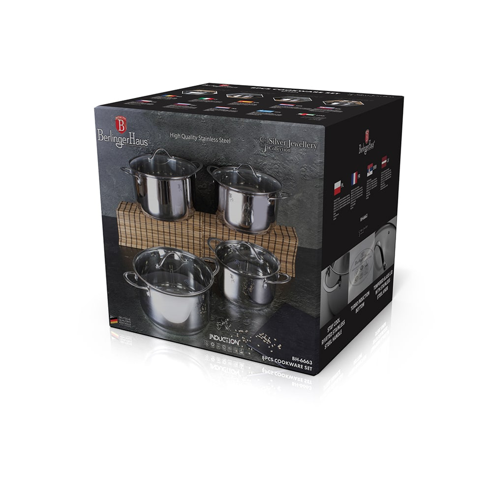 8-Piece Steel Cookware Set with Glass Lids Berlinger Haus BH/6663