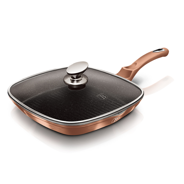 Grill Pan with Glass Lid 28 cm Berlinger Haus BH/1610 Rose Gold Collection