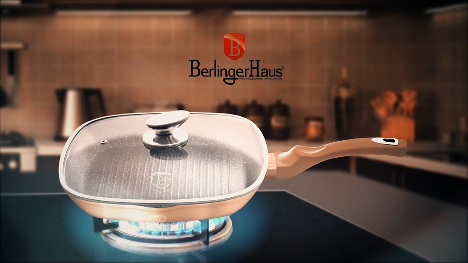 Grill Pan with Glass Lid 28 cm Berlinger Haus BH/1610 Rose Gold Collection