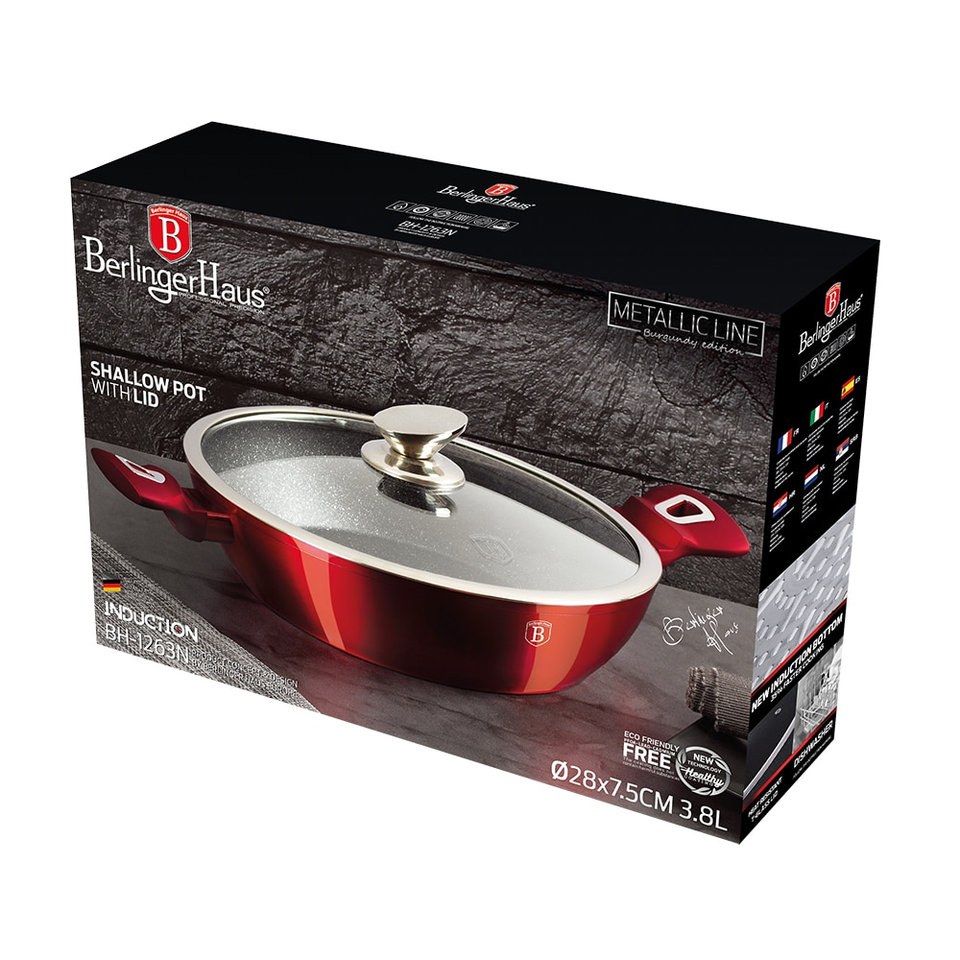 Shallow Pot 28 cm Berlinger Haus BH/1263 Burgundy Material: forged aluminum Size: 28 x 7,5 cm  3.8 L Colour: B