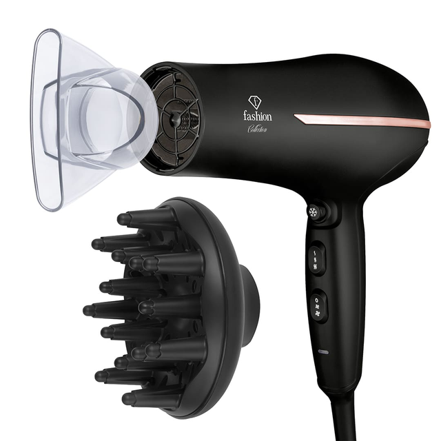 Professional Hair Dryer 2300W – Ionic Technology | Black–Rose Gold | Fashion by Berlinger Haus FTV0144