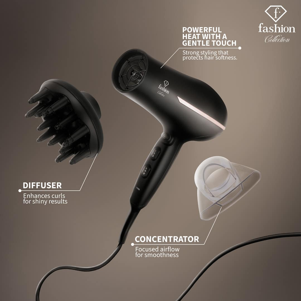 Professional Hair Dryer 2300W – Ionic Technology | Black–Rose Gold | Fashion by Berlinger Haus FTV0144