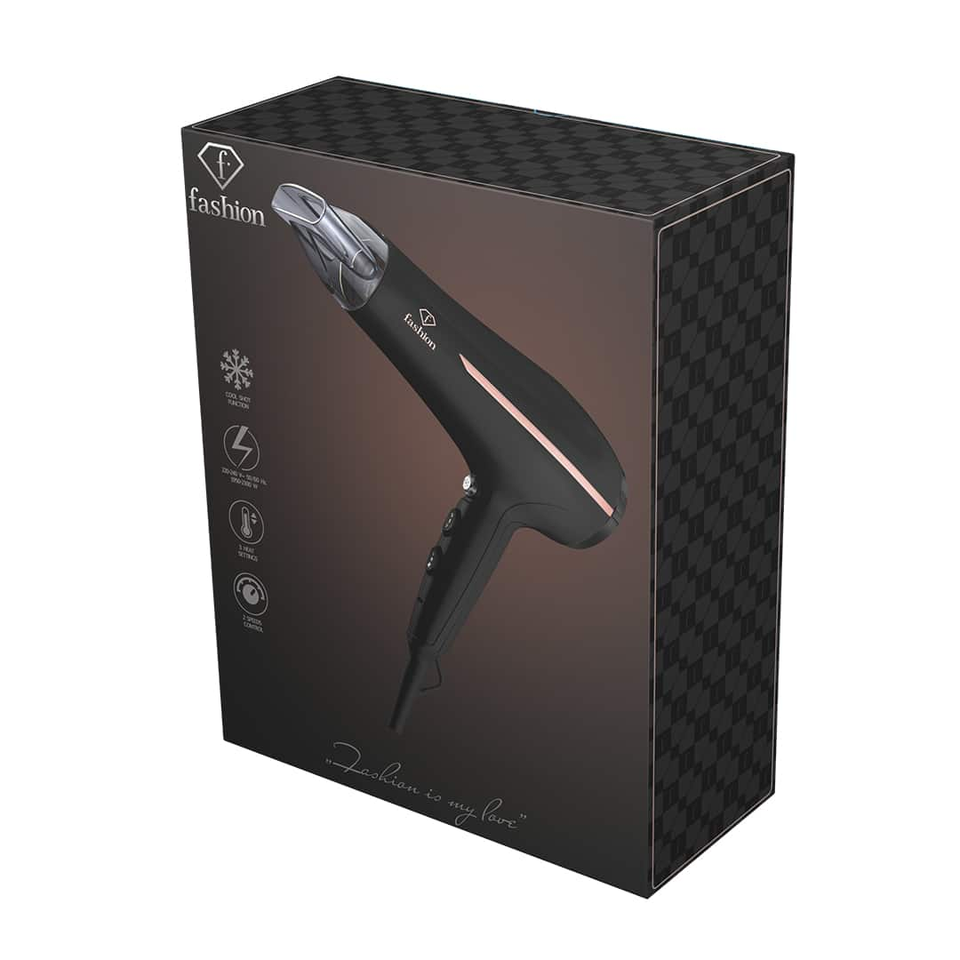 Professional Hair Dryer 2300W – Ionic Technology | Black–Rose Gold | Fashion by Berlinger Haus FTV0144
