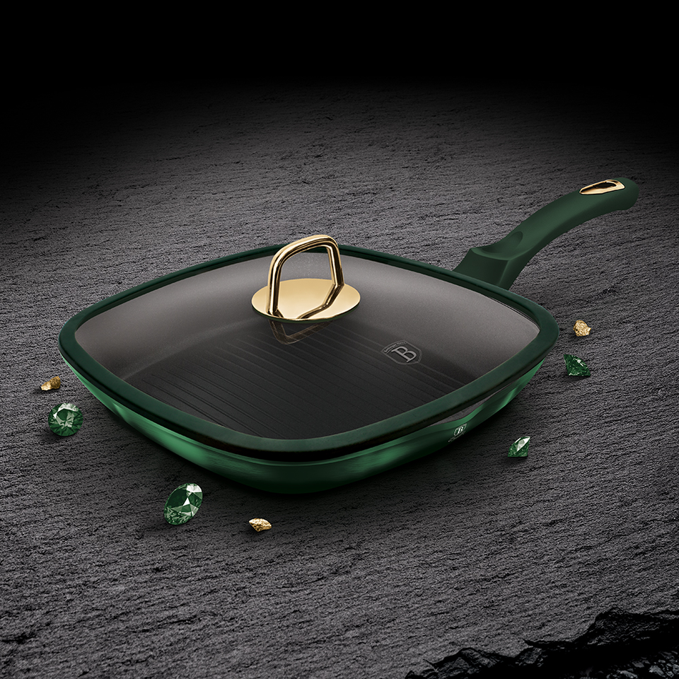 Grill Pan with Glass Lid 28 cm Berlinger Haus BH/6051 Emerald Green