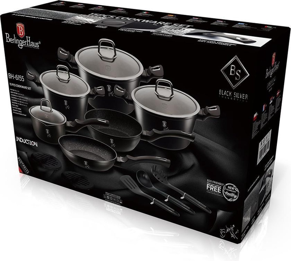 15-Piece Cookware Set Berlinger Haus BH/6155 Black/Silver Collection