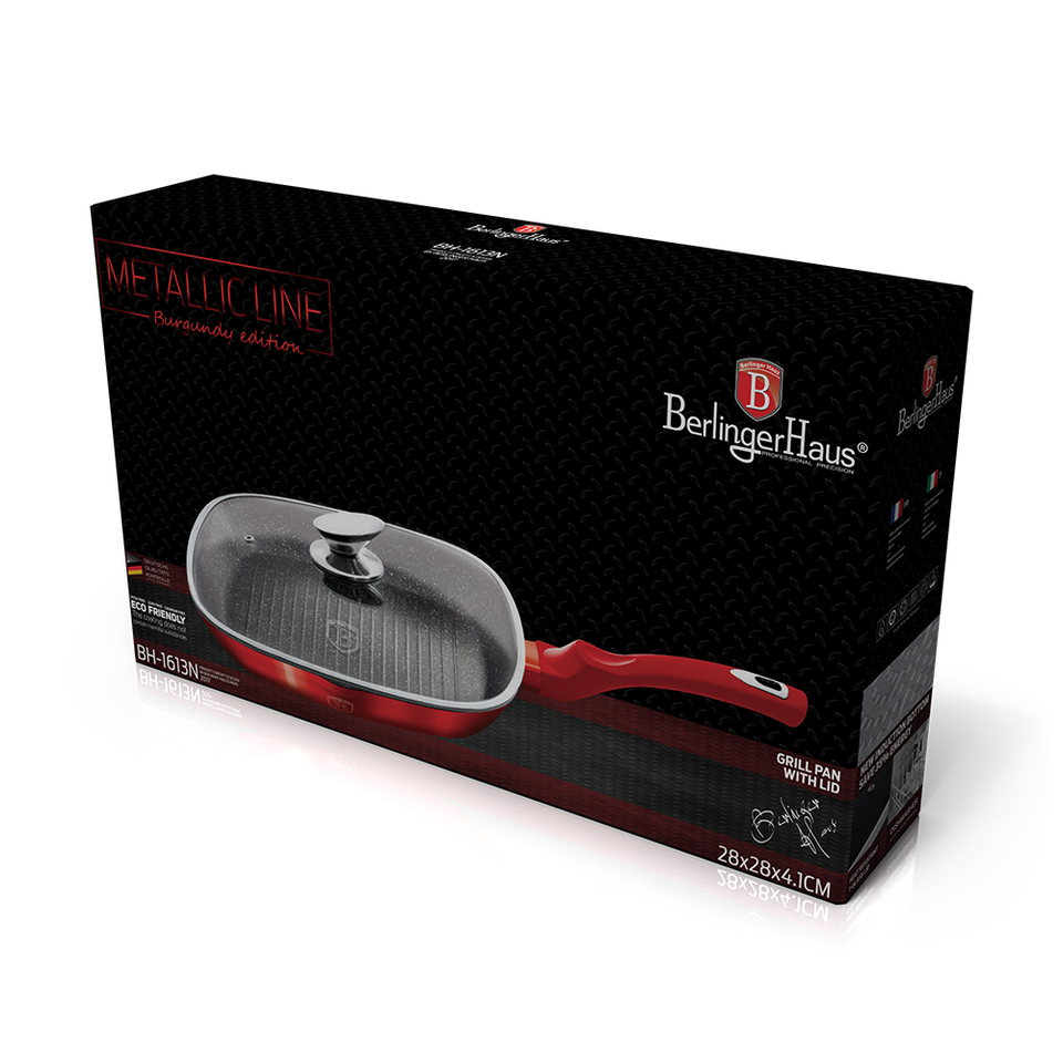 Grill Pan with Glass Lid 28 cm BH/1613 Metallic Line Burgundy Edition