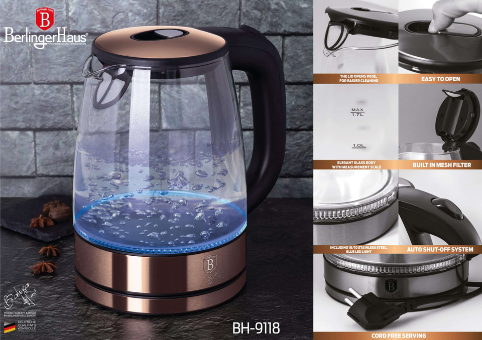 Electric Glass Kettle Berlinger Haus BH/9118 Rose Gold Collection
