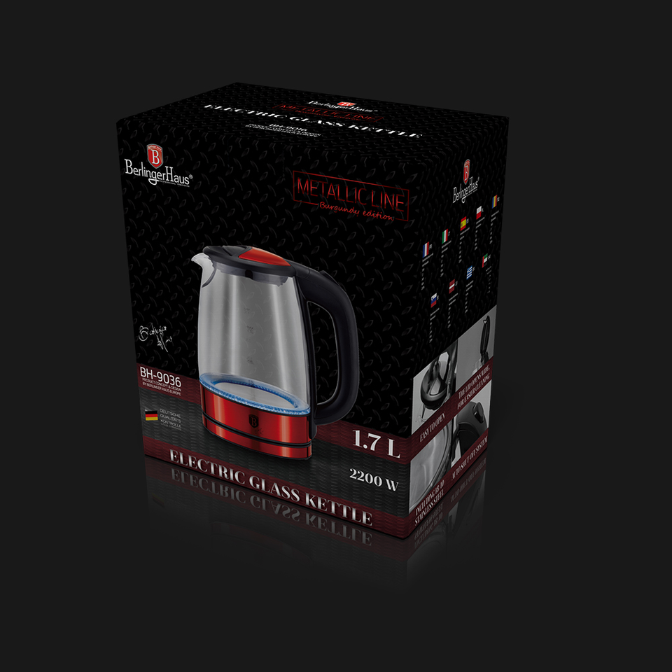 Electric Glass Kettle Berlinger Haus BH/9036 Metallic Burgundy Line