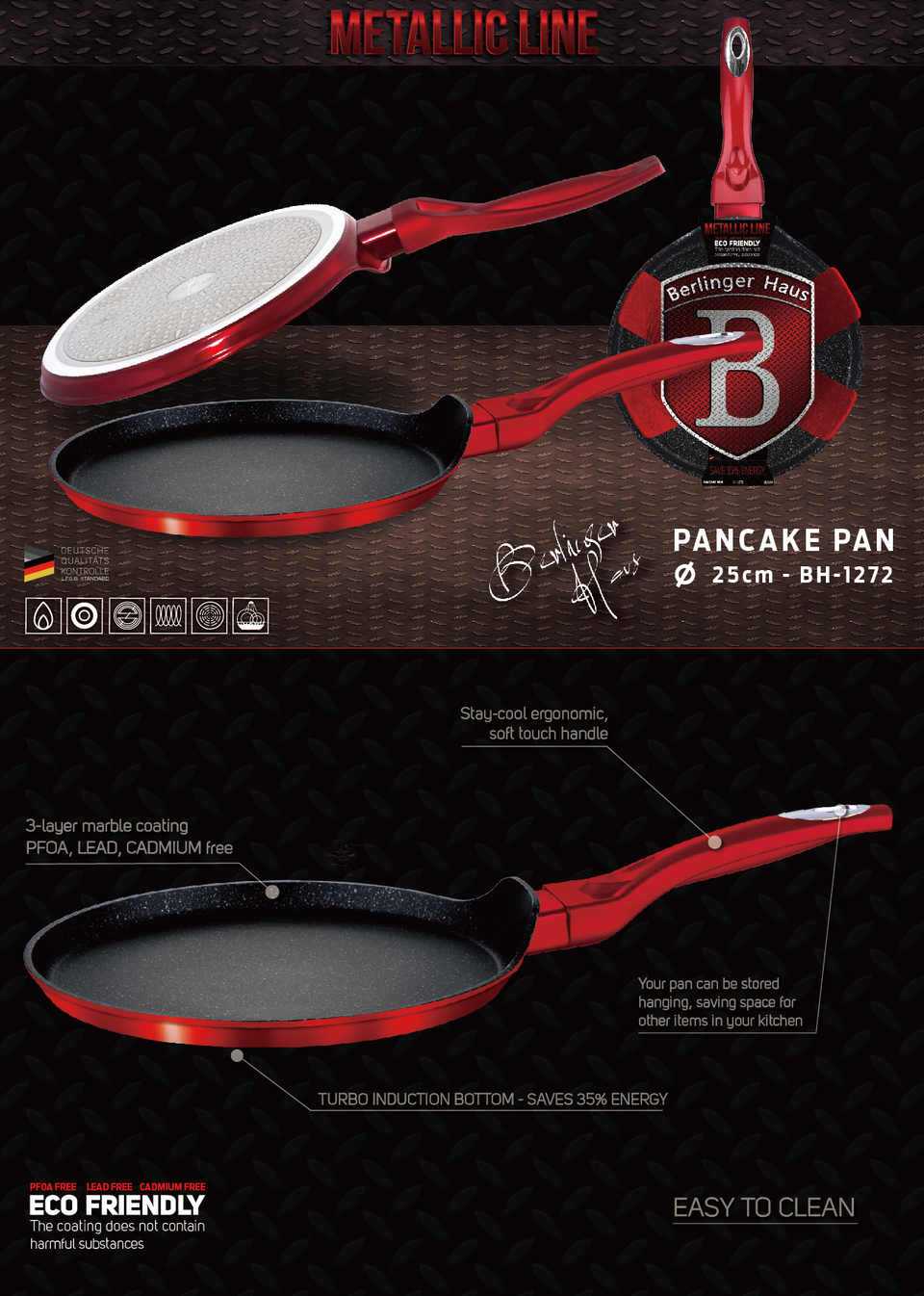 Pancake Pan 25 cm Berlinger Haus BH/1272 Burgundy
