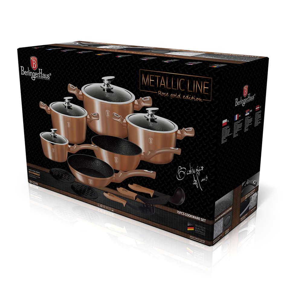 15-Piece Cookware Set Berlinger Haus BH-1224 Rose Gold Collection