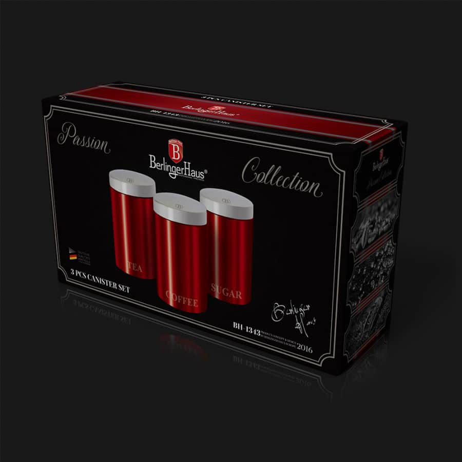 3 Piece Kitchen Canister Set Berlinger Haus BH/1343 Burgundy Collection