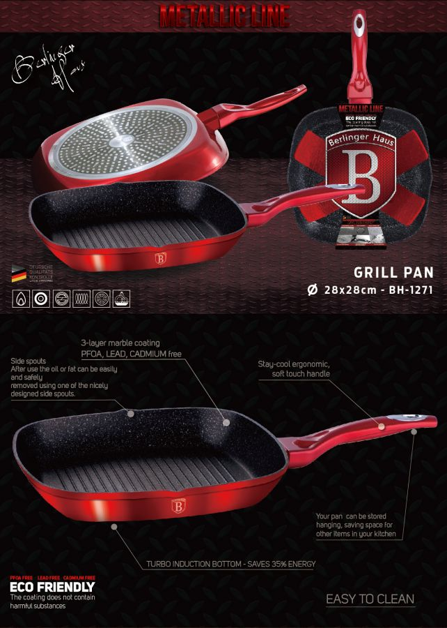 Frying Pan Set Berlinger Haus BH/1289 Metallic Burgundy Line